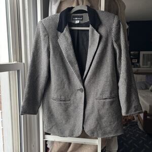 VTG Black White 80s 90s Mod Blazer Sag H Plaid Shoulder Pads Jacket Sz 8 Womens